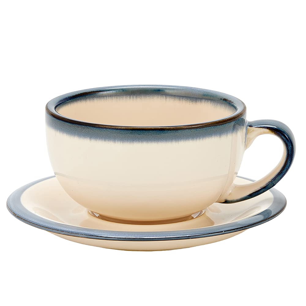 Vintage Design 12 oz Ceramic Latte Art Cappuccino Barista Cup with Saucer (Brown)
