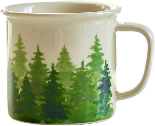 WAIT FLY Vintage Pine Tree Ceramic Coffee Mug, Tea Cup, 11 OZ Breakfast Cup-Green-1 PCS