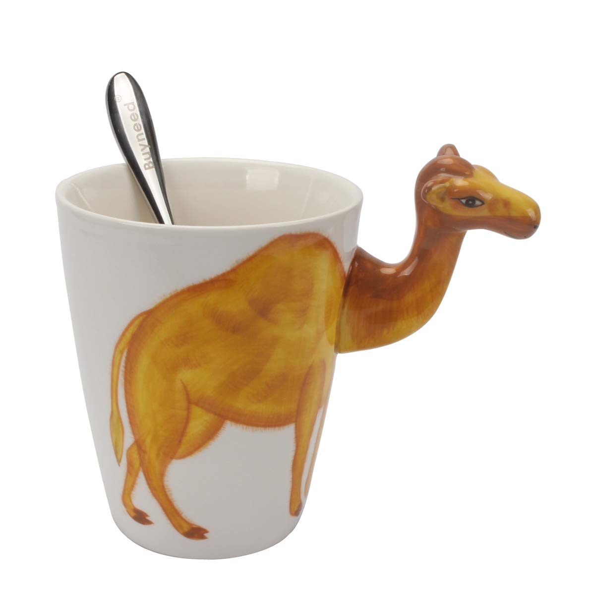 Novelty Funny Hand Painted Coffee Mug - Giraffe 3D Handle Handmade Large 15 oz Porcelain Tea Cup Unique Ideal Gifts
