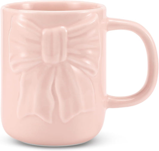 Bow Coffee Mug Coquette Ceramic Bow Mug 13 oz Charming Pink Coquette Cups with Handle Porcelain Coffee Cups for Women Birthday Decor Valentine Christmas Thanksgiving Day Gifts