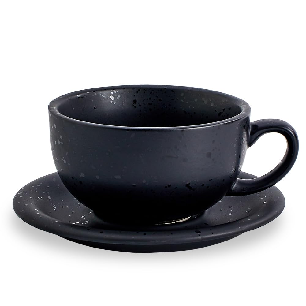 Vintage Design 12 oz Ceramic Latte Art Cappuccino Barista Cup with Saucer (Brown)