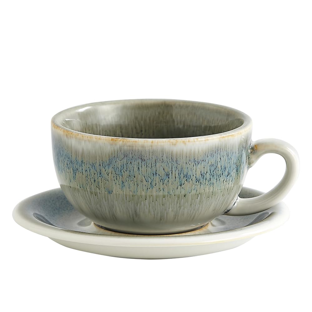 Vintage Design 12 oz Ceramic Latte Art Cappuccino Barista Cup with Saucer (Brown)