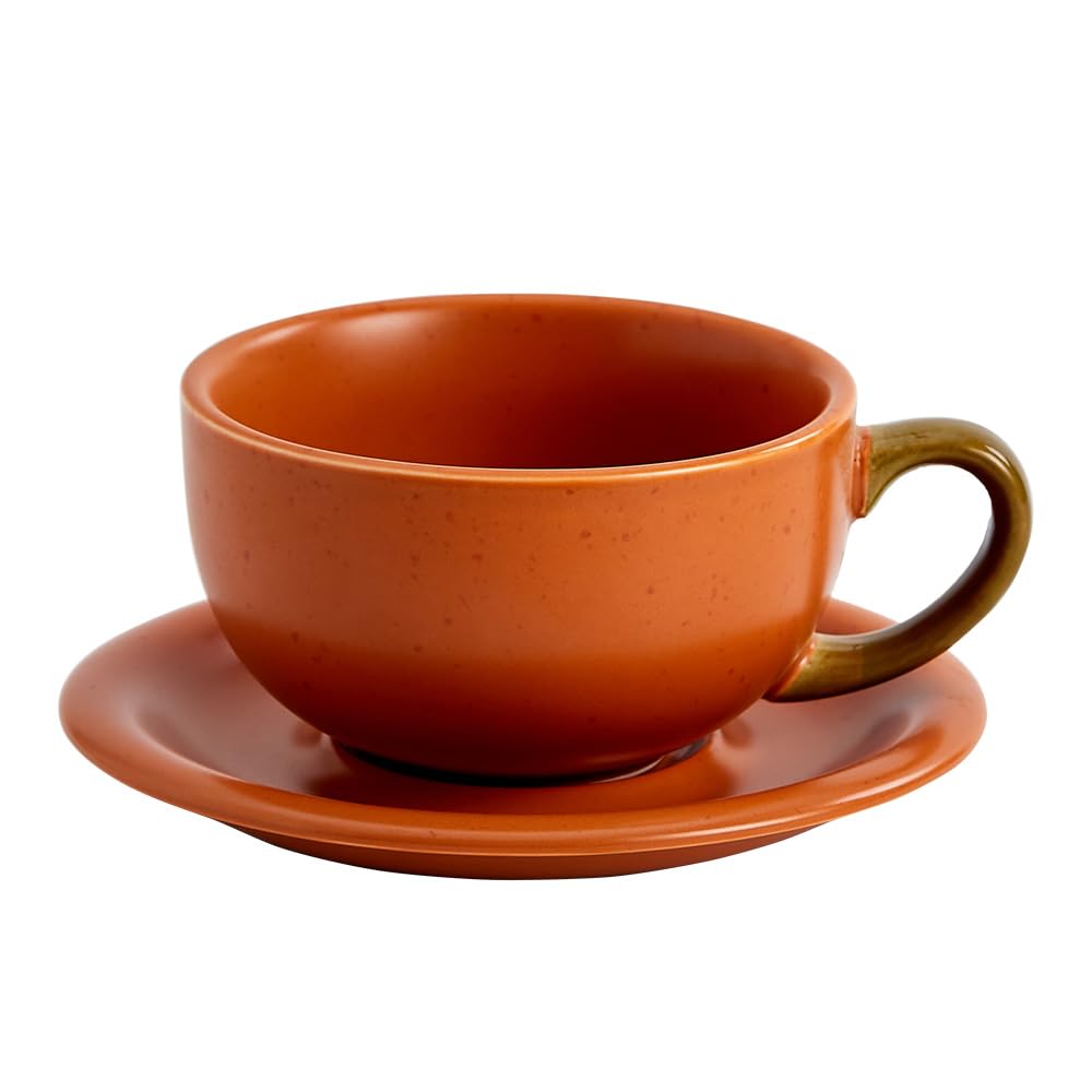 Vintage Design 12 oz Ceramic Latte Art Cappuccino Barista Cup with Saucer (Brown)