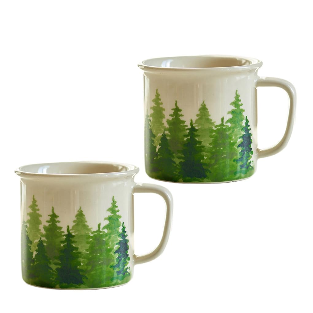 WAIT FLY Vintage Pine Tree Ceramic Coffee Mug, Tea Cup, 11 OZ Breakfast Cup-Green-1 PCS