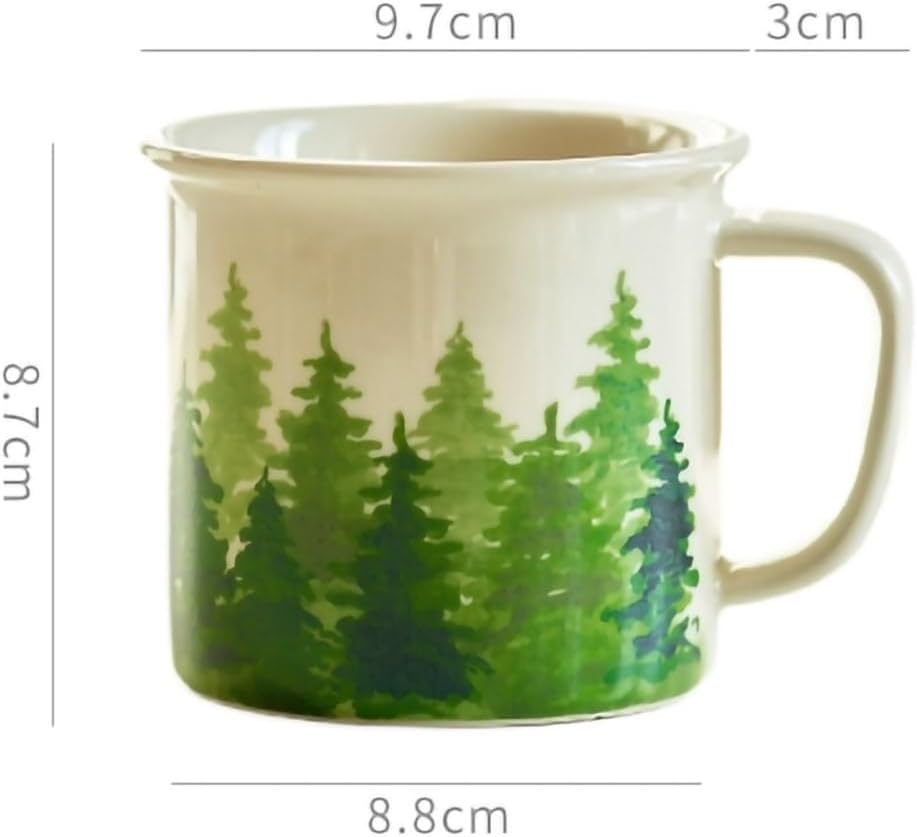 WAIT FLY Vintage Pine Tree Ceramic Coffee Mug, Tea Cup, 11 OZ Breakfast Cup-Green-1 PCS