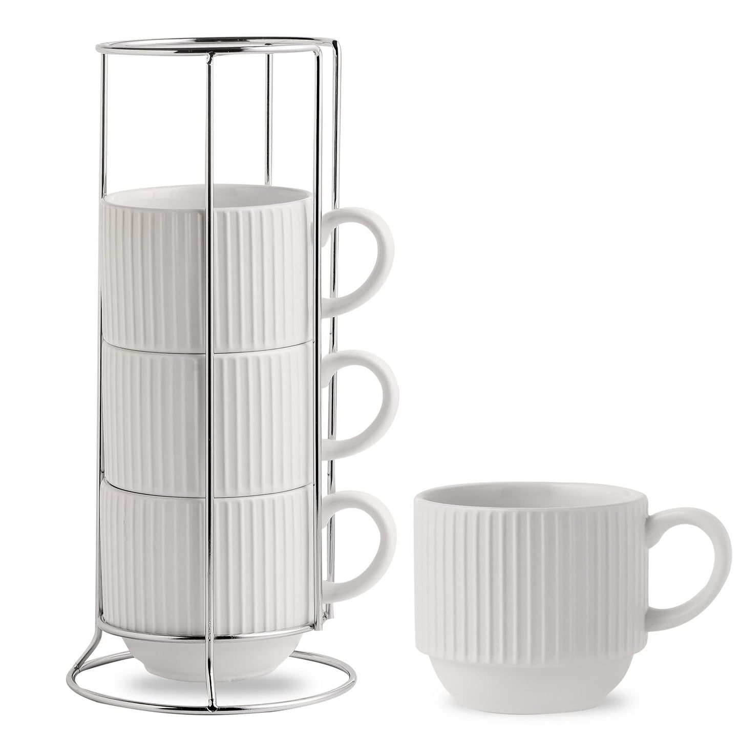 Hasense Coffee Mug Ceramic Set of 2 with Stand - 15 oz Stackable Coffee Cups for Wedding & Housewarming Gifts - Microwave Dishwasher Safe, Navy Blue