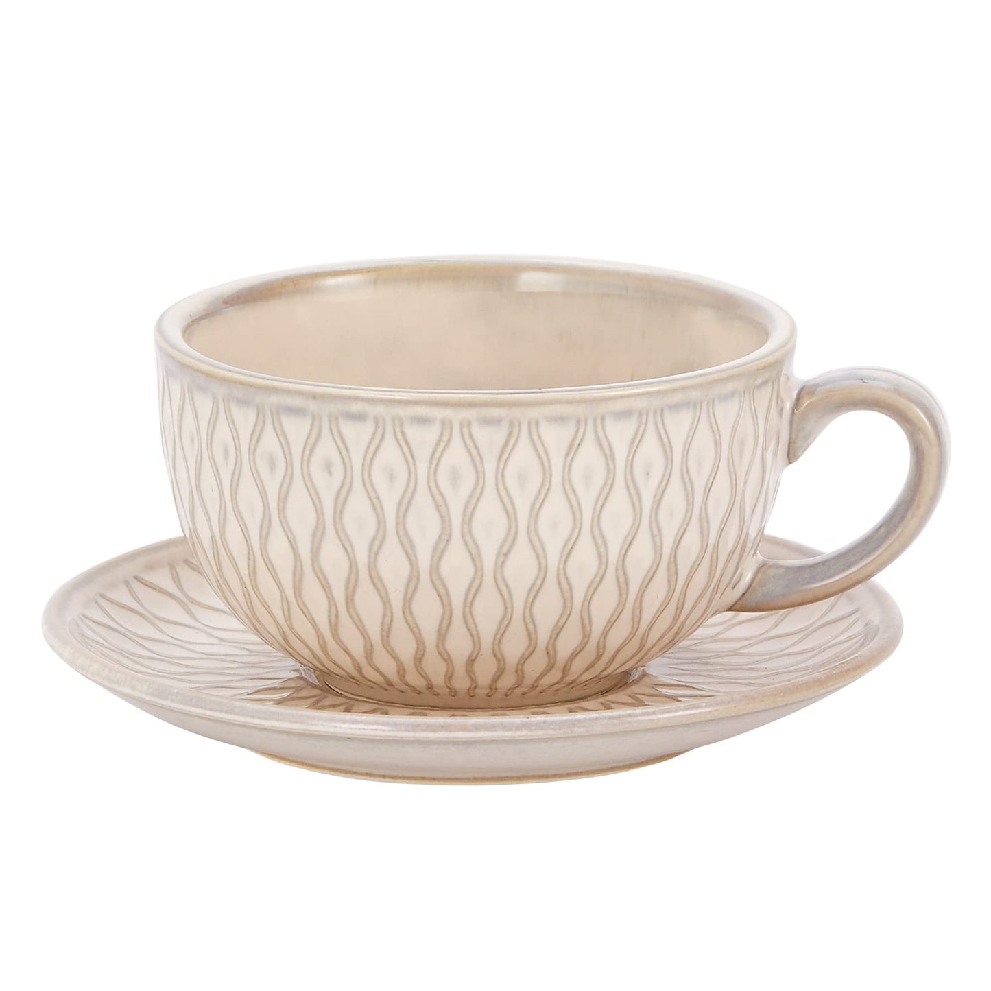 Vintage Design 12 oz Ceramic Latte Art Cappuccino Barista Cup with Saucer (Brown)