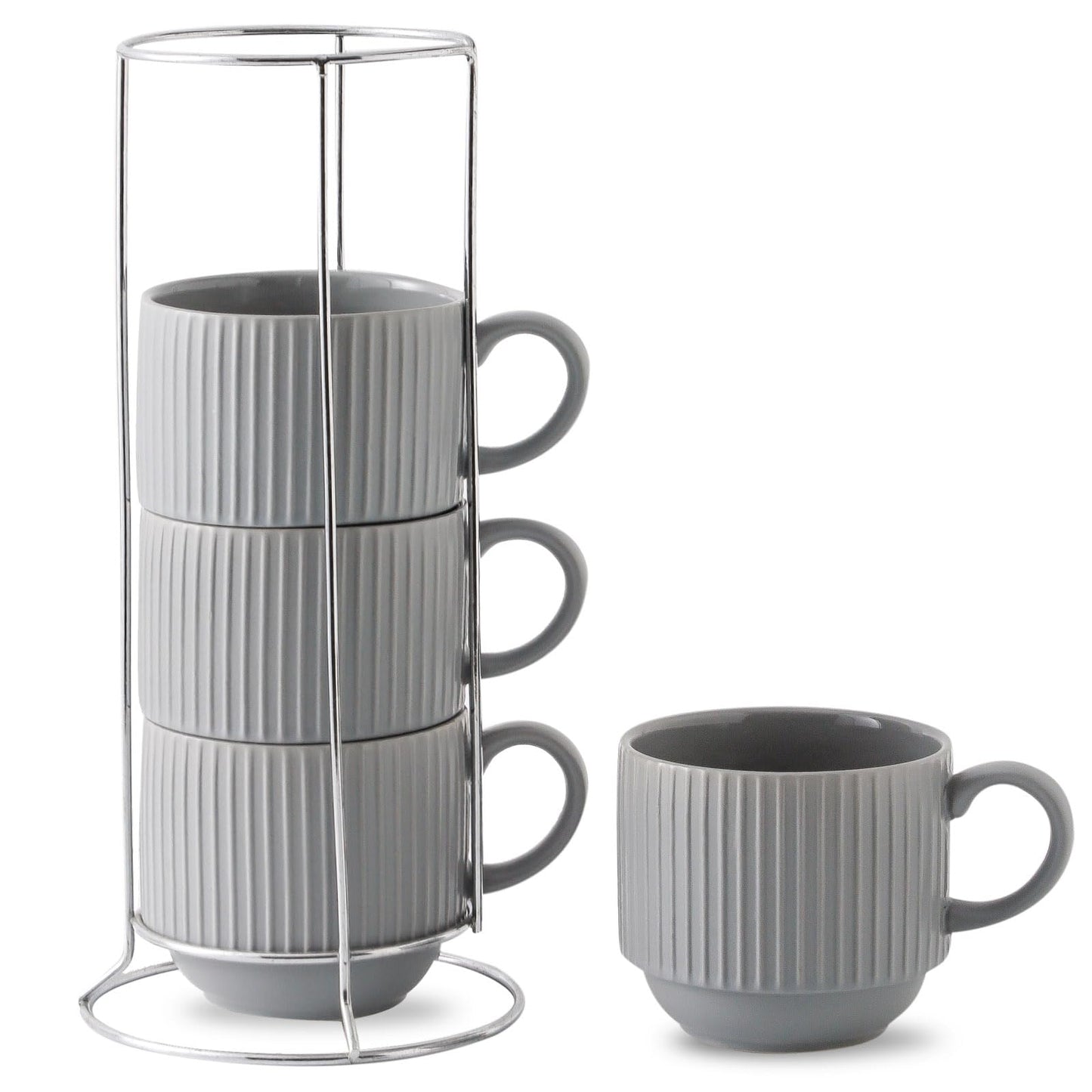 Hasense Coffee Mug Ceramic Set of 2 with Stand - 15 oz Stackable Coffee Cups for Wedding & Housewarming Gifts - Microwave Dishwasher Safe, Navy Blue