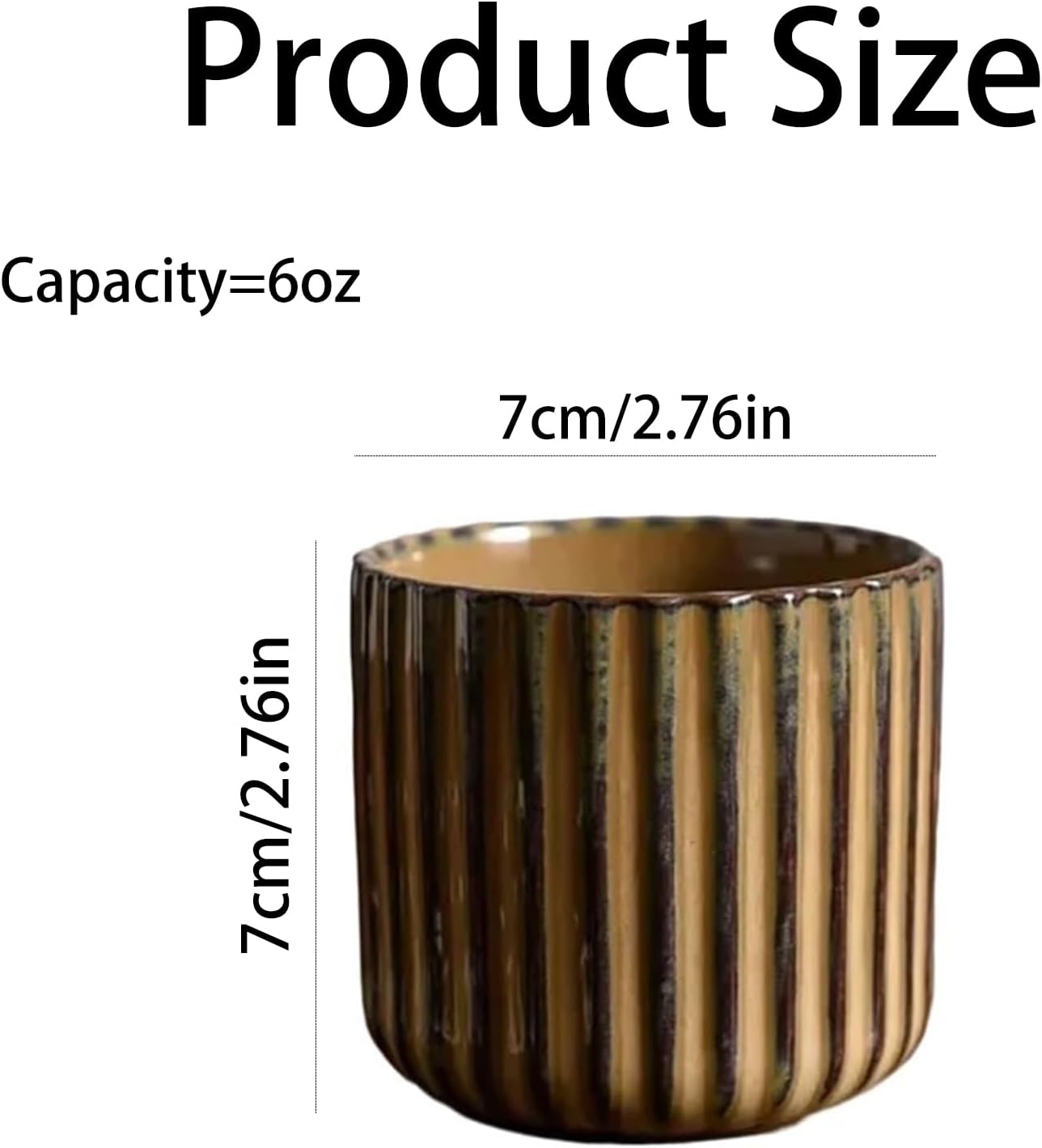 Vinitage Ceramic Mug, Japanese Tea Cup 6oz Striped Cup No Handle Drinking Cup for Latte Milk Water Beverage Juice Microwave and Dishwasher Safe, Kiln Transformation Cup (Brown)
