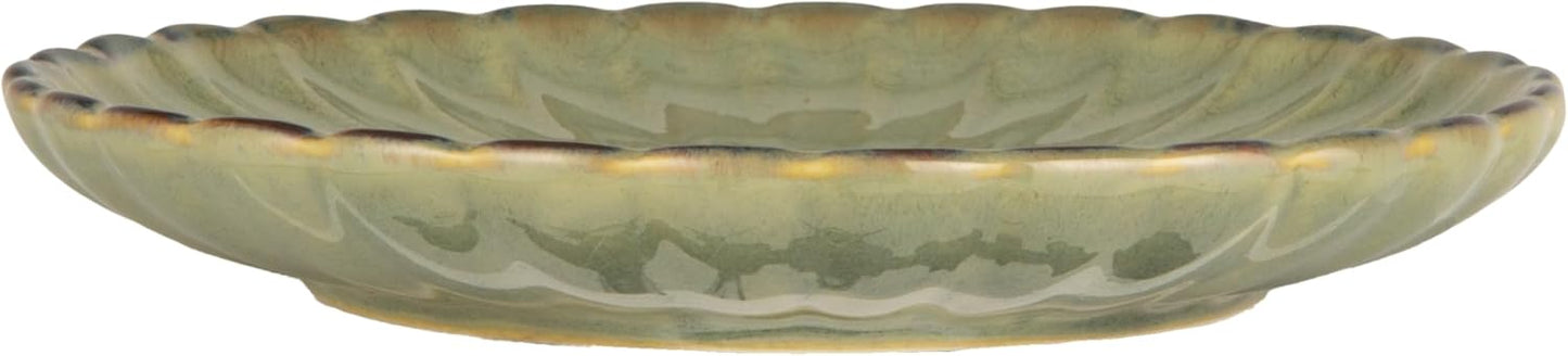 Creative Co-Op 10-Ounce Stoneware Ribbed Mug with Saucer in Reactive Glaze, Sage Green
