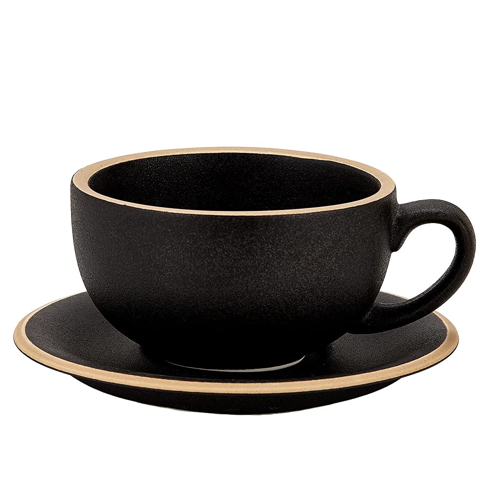 Vintage Design 12 oz Ceramic Latte Art Cappuccino Barista Cup with Saucer (Brown)