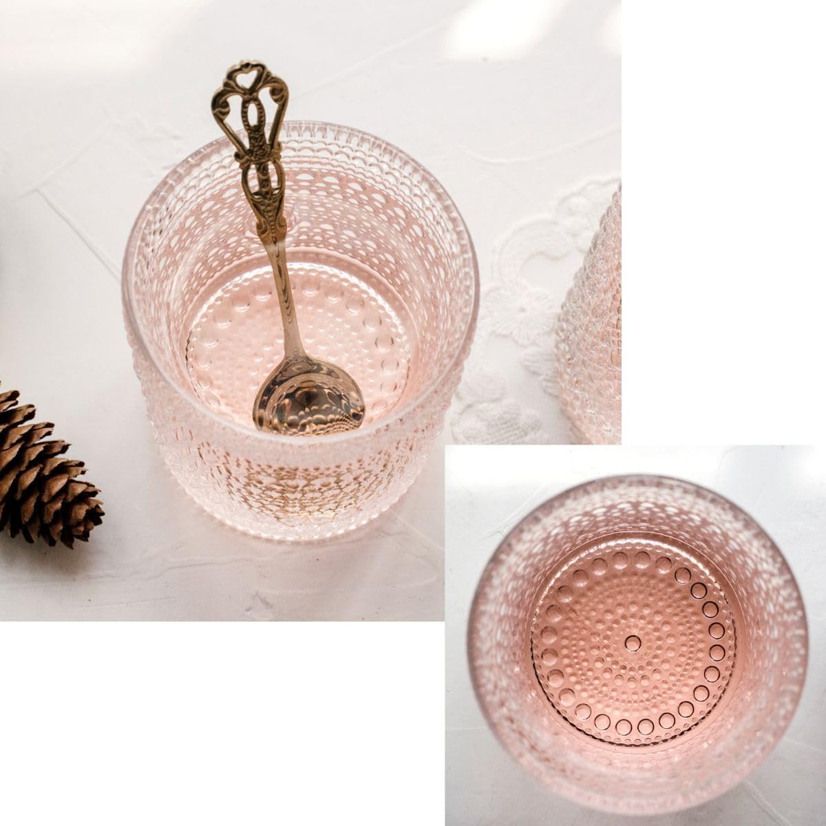 Cocktail Glasses 10 oz Hobnail Drinking Glasses Set of 6, Vintage Glassware, Textured Glass Cups Bubble Glasses Water Glasses Old Fashion Jupiter Glasses Set, clear