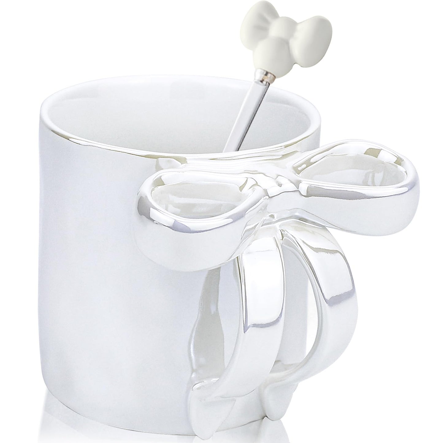 12 OZ Bow Coffee Mug Pink Ceramic Cute Mug Coffee Cup Coquette Porcelain Coffee Tea Cup for Women Girl