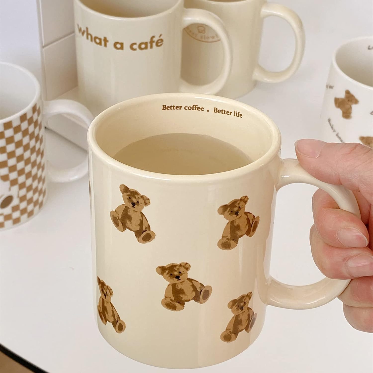 Cute Vintage Cartoon Bear Mugs Ceramic Coffee Mug Water Cup 350ml/12oz Funny Novelty Gift for Women Girls