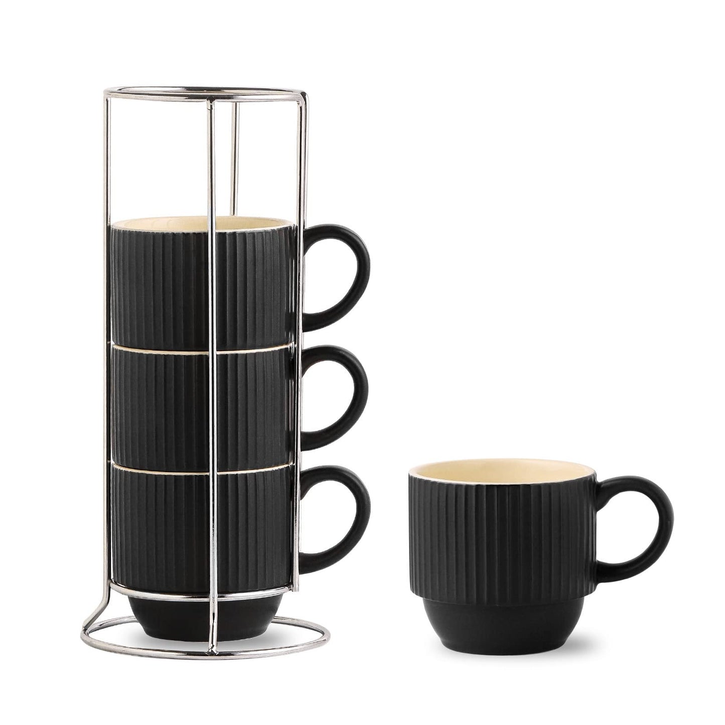Hasense Coffee Mug Ceramic Set of 2 with Stand - 15 oz Stackable Coffee Cups for Wedding & Housewarming Gifts - Microwave Dishwasher Safe, Navy Blue