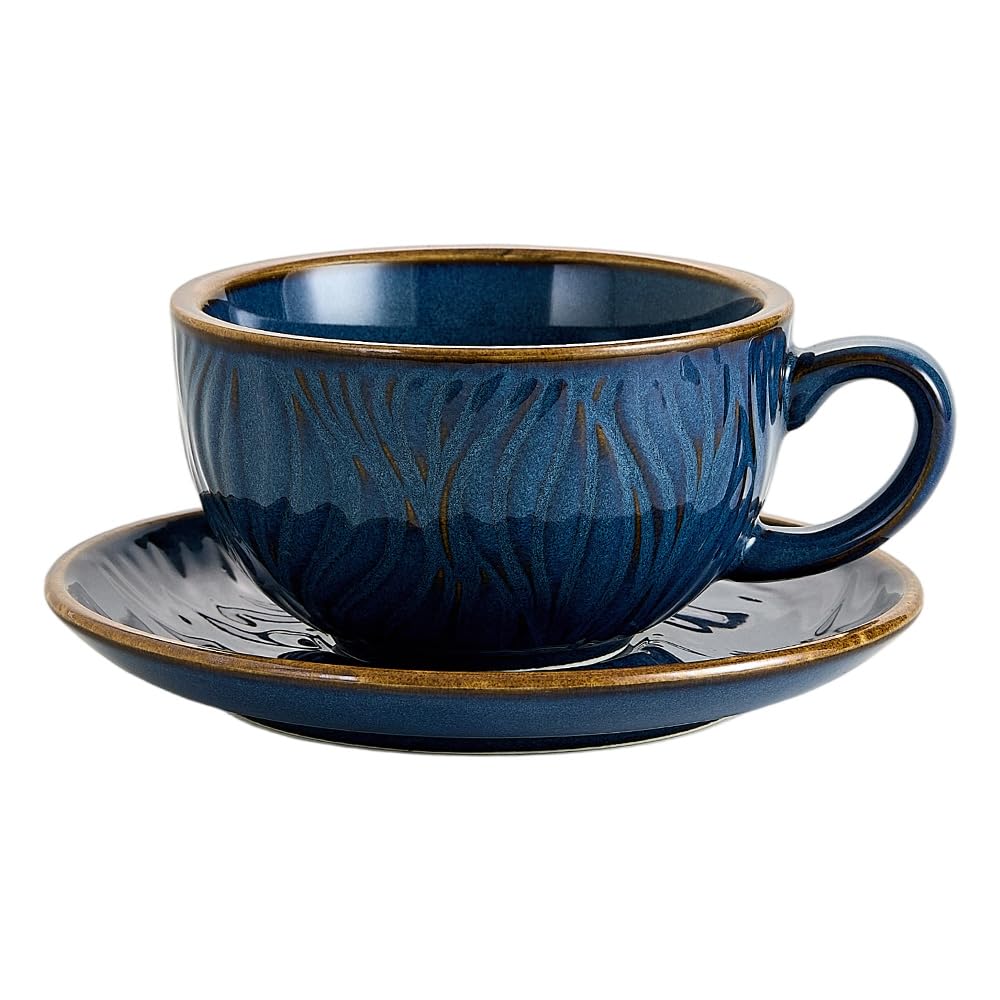 Vintage Design 12 oz Ceramic Latte Art Cappuccino Barista Cup with Saucer (Brown)