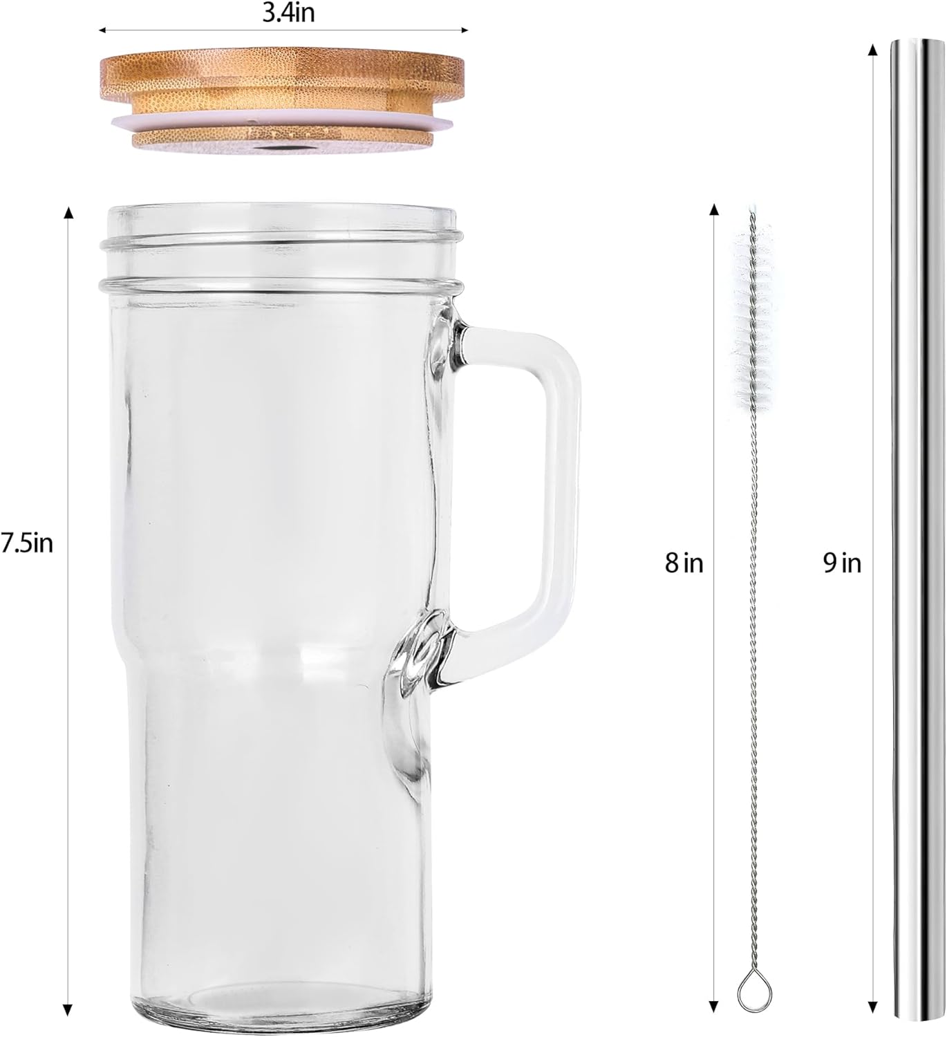 24oz Glass Cups with Lids and Straws - Glass Tumbler cup with bamboo lids and straw iced coffee cup