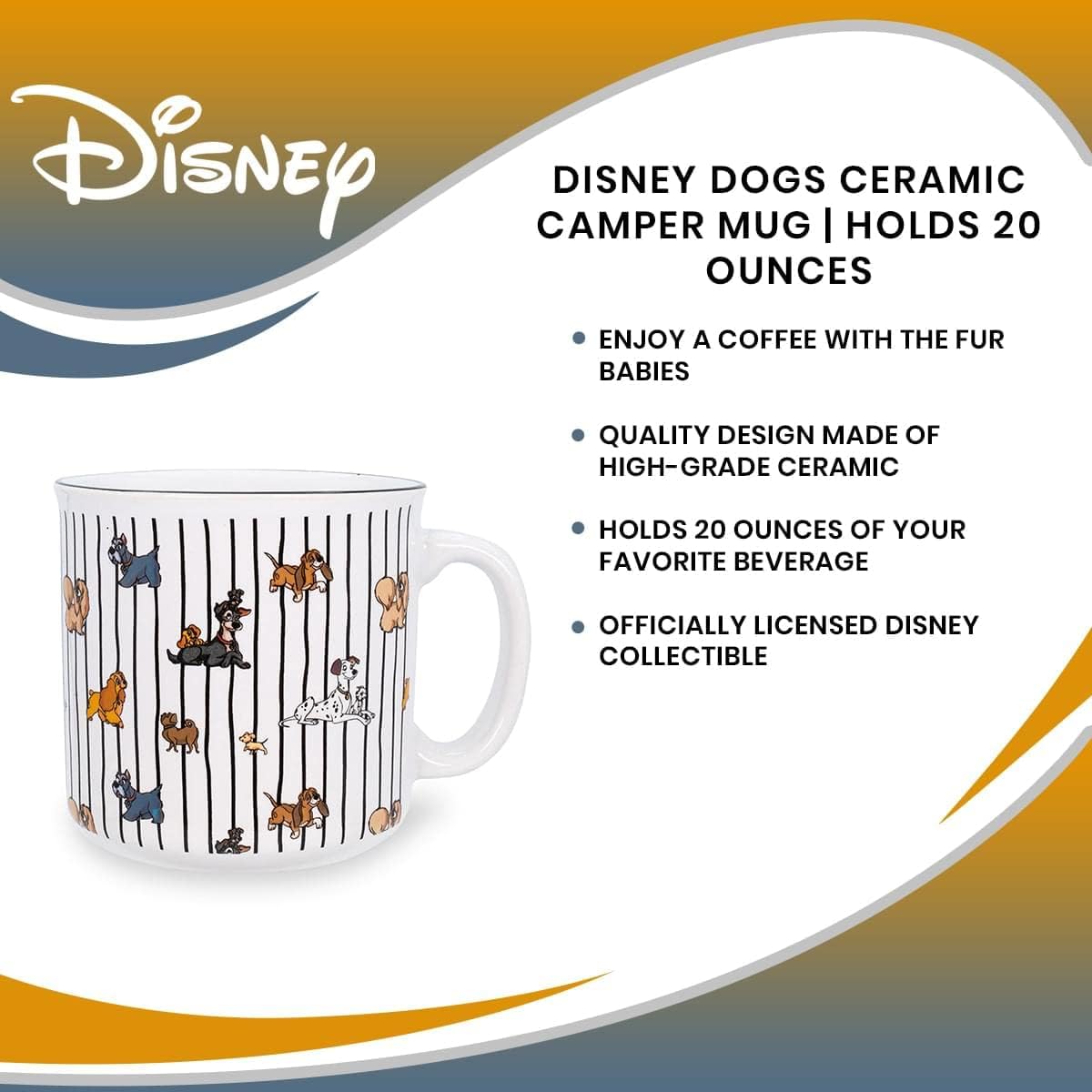 Disney Dogs Ceramic Camper Mug | BPA-Free Travel Coffee Cup For Espresso, Caffeine, Cocoa, Tea | Campfire Mug For Outdoors | Cute Home & Kitchen Essentials | Holds 20 Ounces