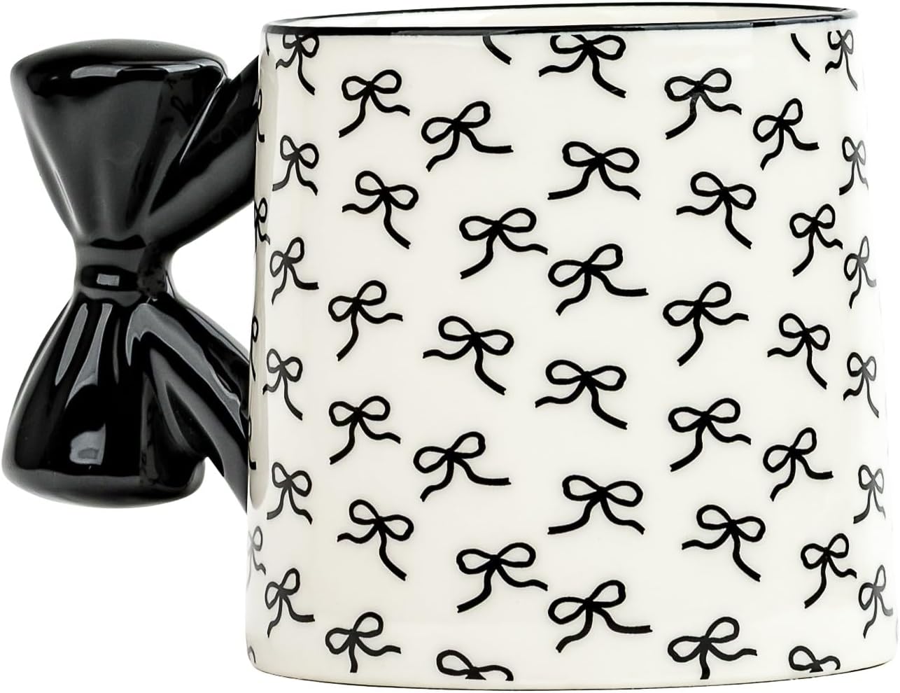 10 Strawberry Street Black Bow Mugs, Set of 4