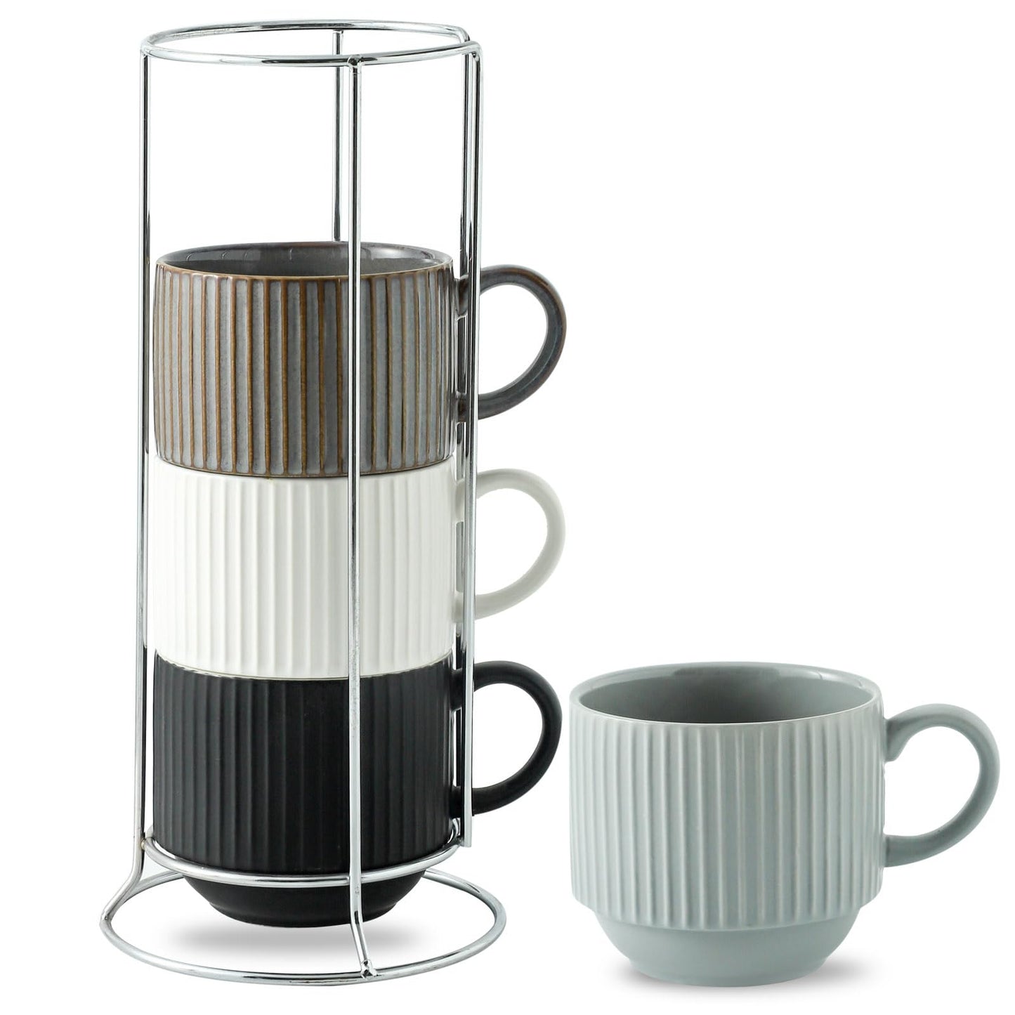 Hasense Coffee Mug Ceramic Set of 2 with Stand - 15 oz Stackable Coffee Cups for Wedding & Housewarming Gifts - Microwave Dishwasher Safe, Navy Blue