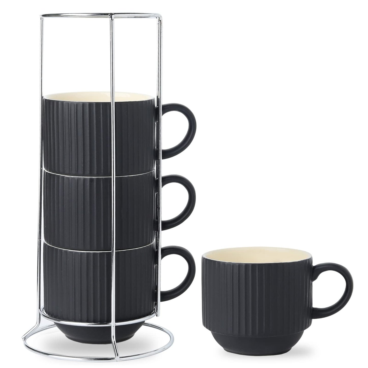 Hasense Coffee Mug Ceramic Set of 2 with Stand - 15 oz Stackable Coffee Cups for Wedding & Housewarming Gifts - Microwave Dishwasher Safe, Navy Blue