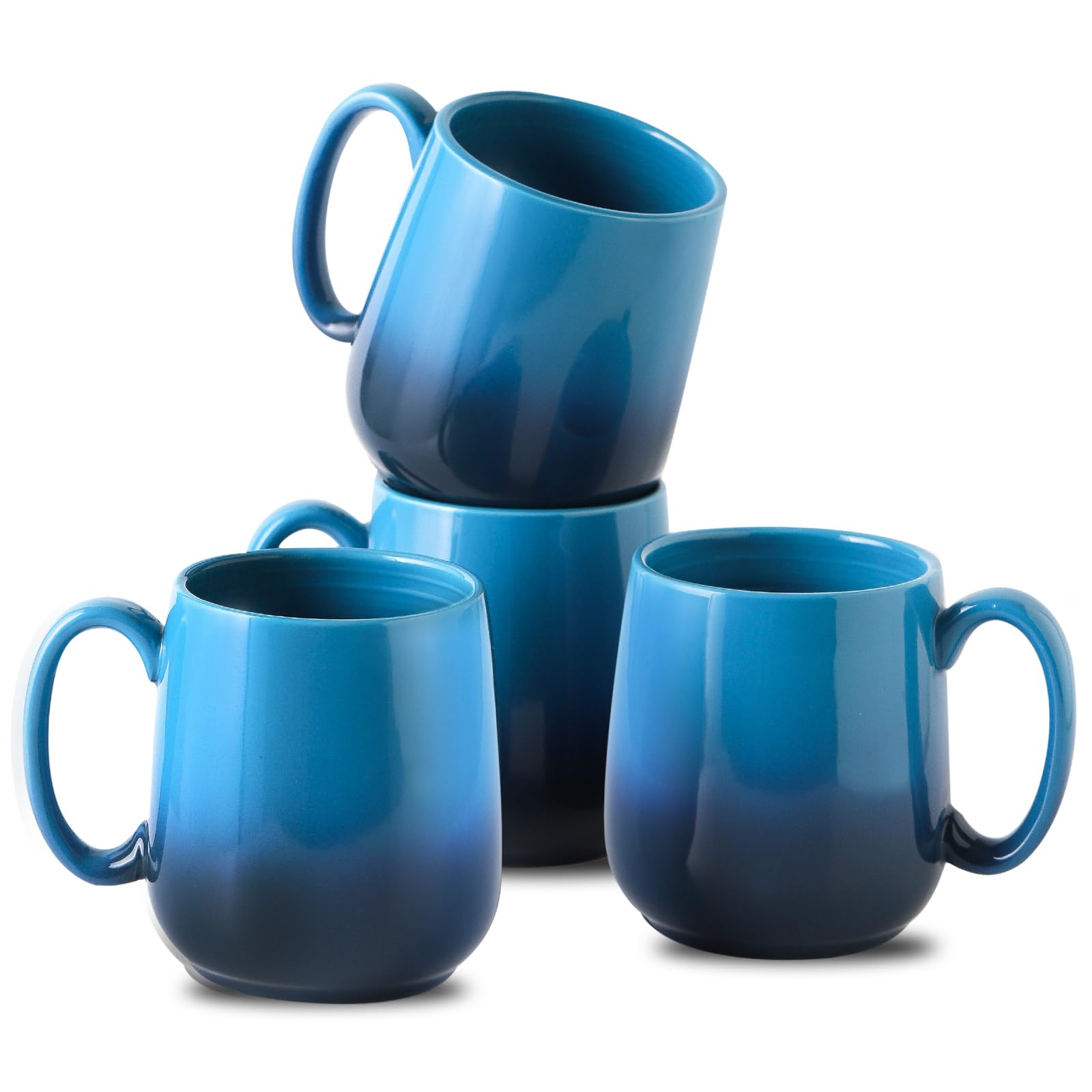 Hasense Porcelain Coffee Mugs Set of 4-15 Ounce Large Ceramic Coffee Cups Set with Handle for Latte, Tea, Cocoa and Hot Chocolate, Brown Coffee Mugs for Men and Women, Microwave Safe