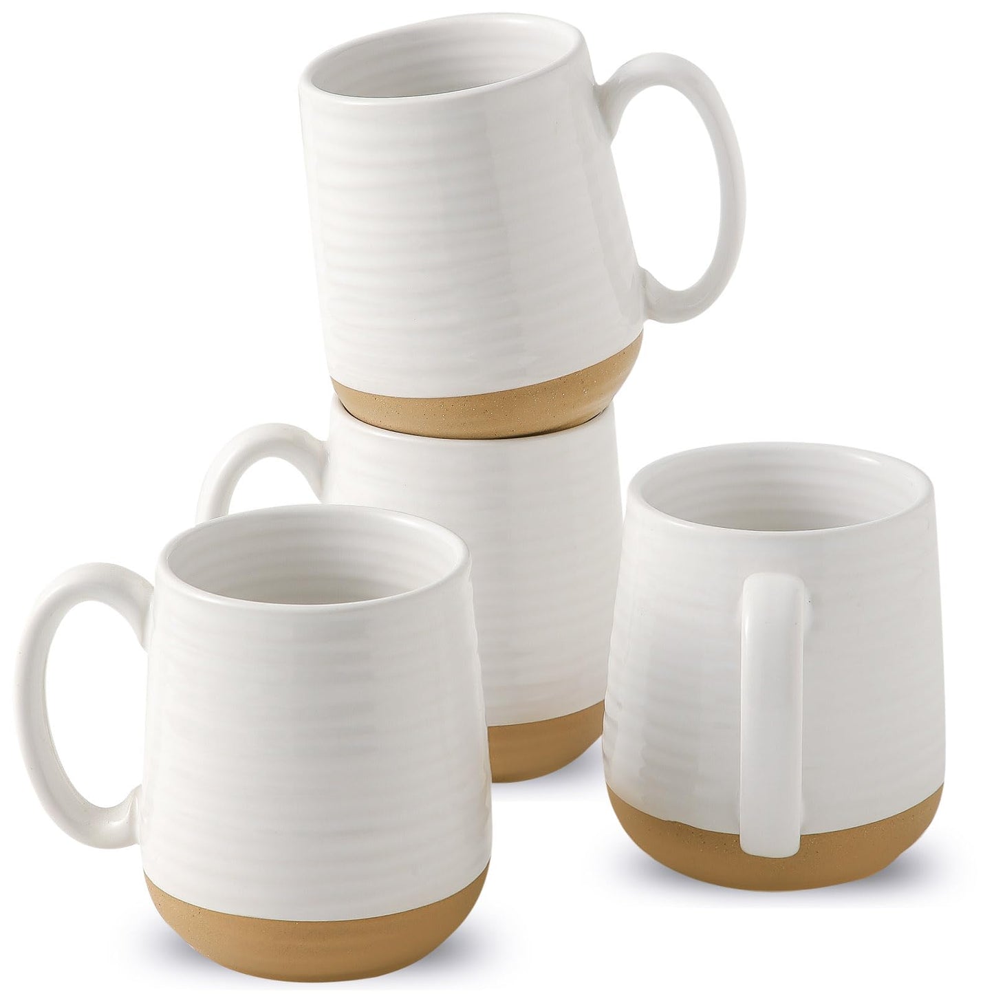 Hasense Porcelain Coffee Mugs Set of 4-15 Ounce Large Ceramic Coffee Cups Set with Handle for Latte, Tea, Cocoa and Hot Chocolate, Brown Coffee Mugs for Men and Women, Microwave Safe