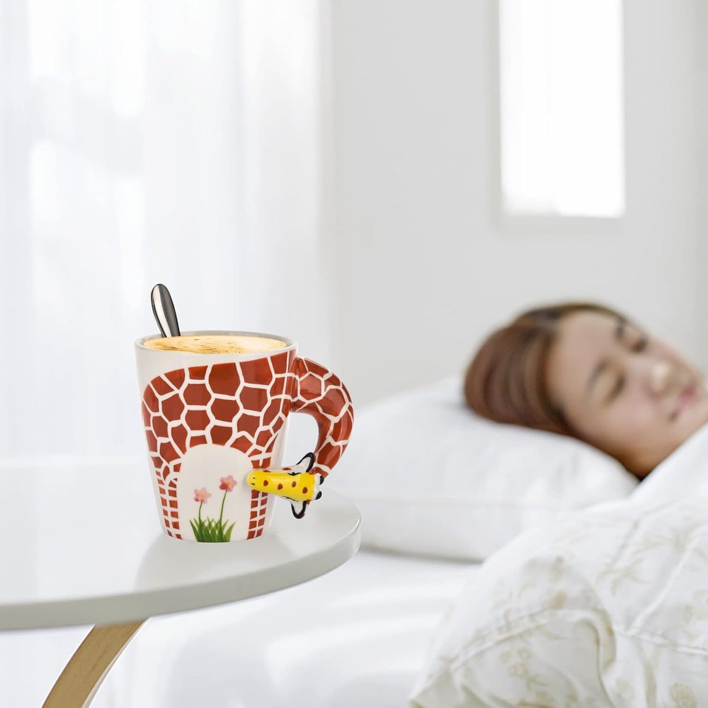 Novelty Funny Hand Painted Coffee Mug - Giraffe 3D Handle Handmade Large 15 oz Porcelain Tea Cup Unique Ideal Gifts