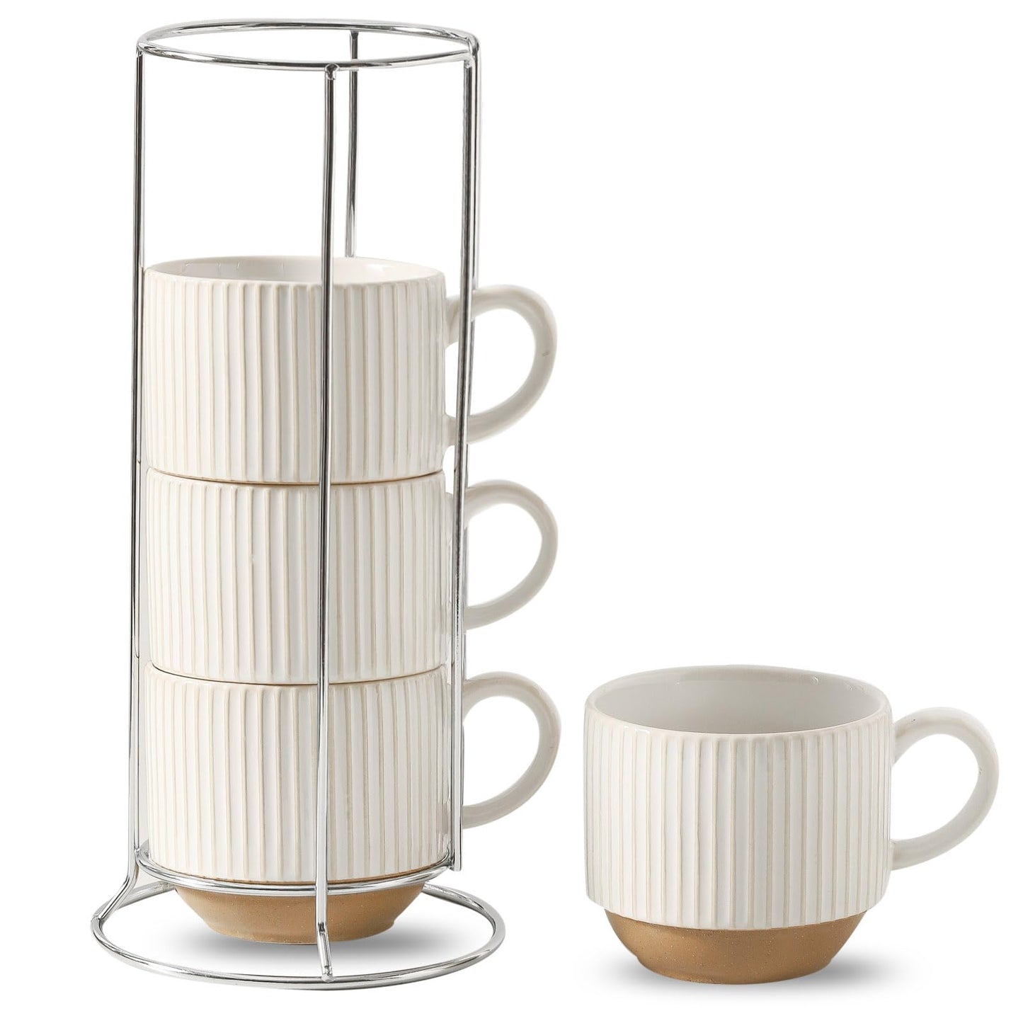 Hasense Coffee Mug Ceramic Set of 2 with Stand - 15 oz Stackable Coffee Cups for Wedding & Housewarming Gifts - Microwave Dishwasher Safe, Navy Blue