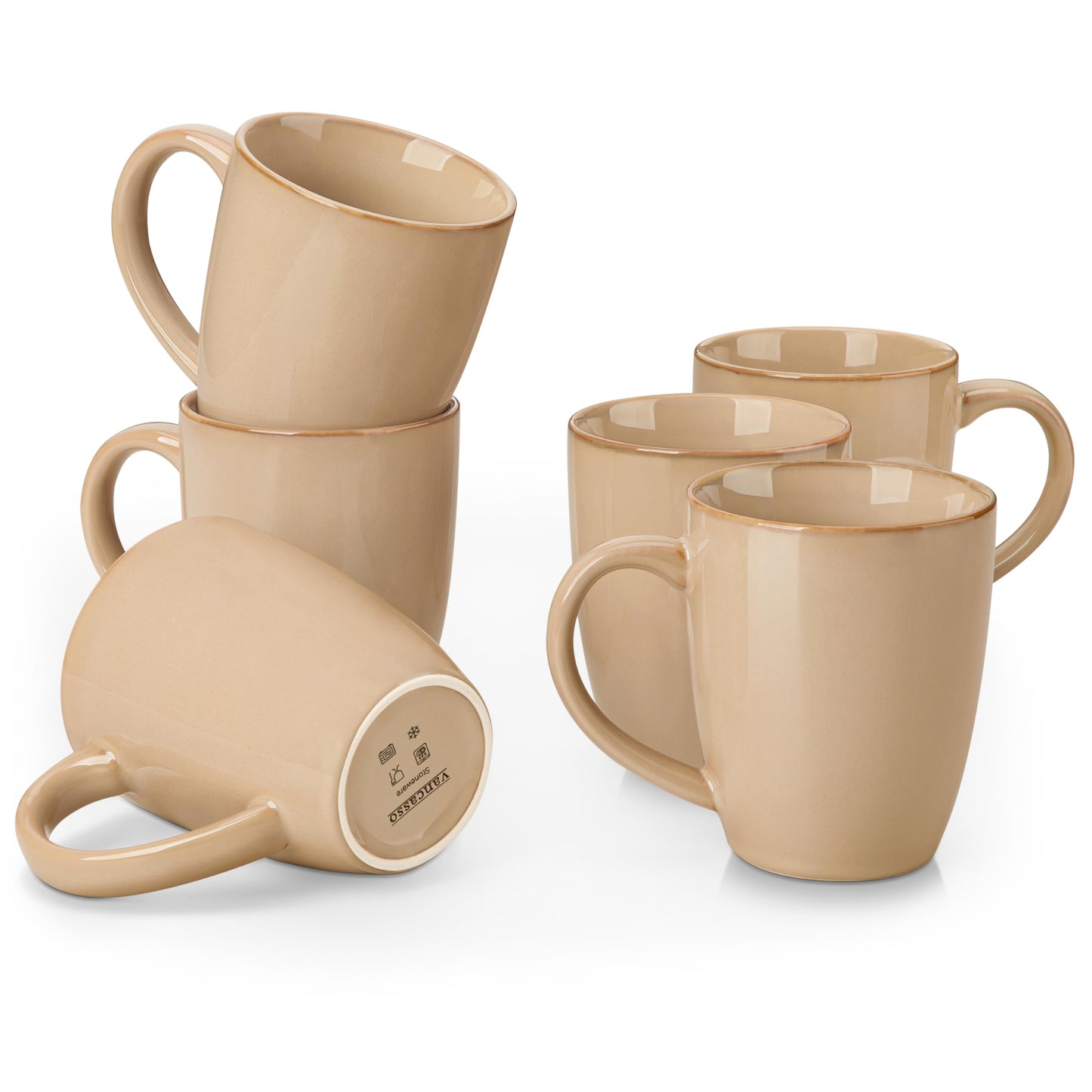 vancasso STARRY Ceramic Coffee Mug Set of 6, 12 Oz Tea Cups with Handle for Latte, Tea, Cappuccino, Milk, Cocoa, Microwave&Dishwasher Safe, Green