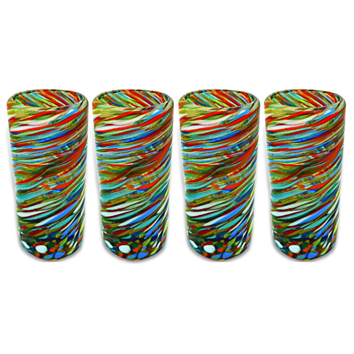 Specialty Mexican Tequila Glasses, Hand-Blown with Unique Color & Texture Set of 4 pieces - Confetti (Golden Glow)
