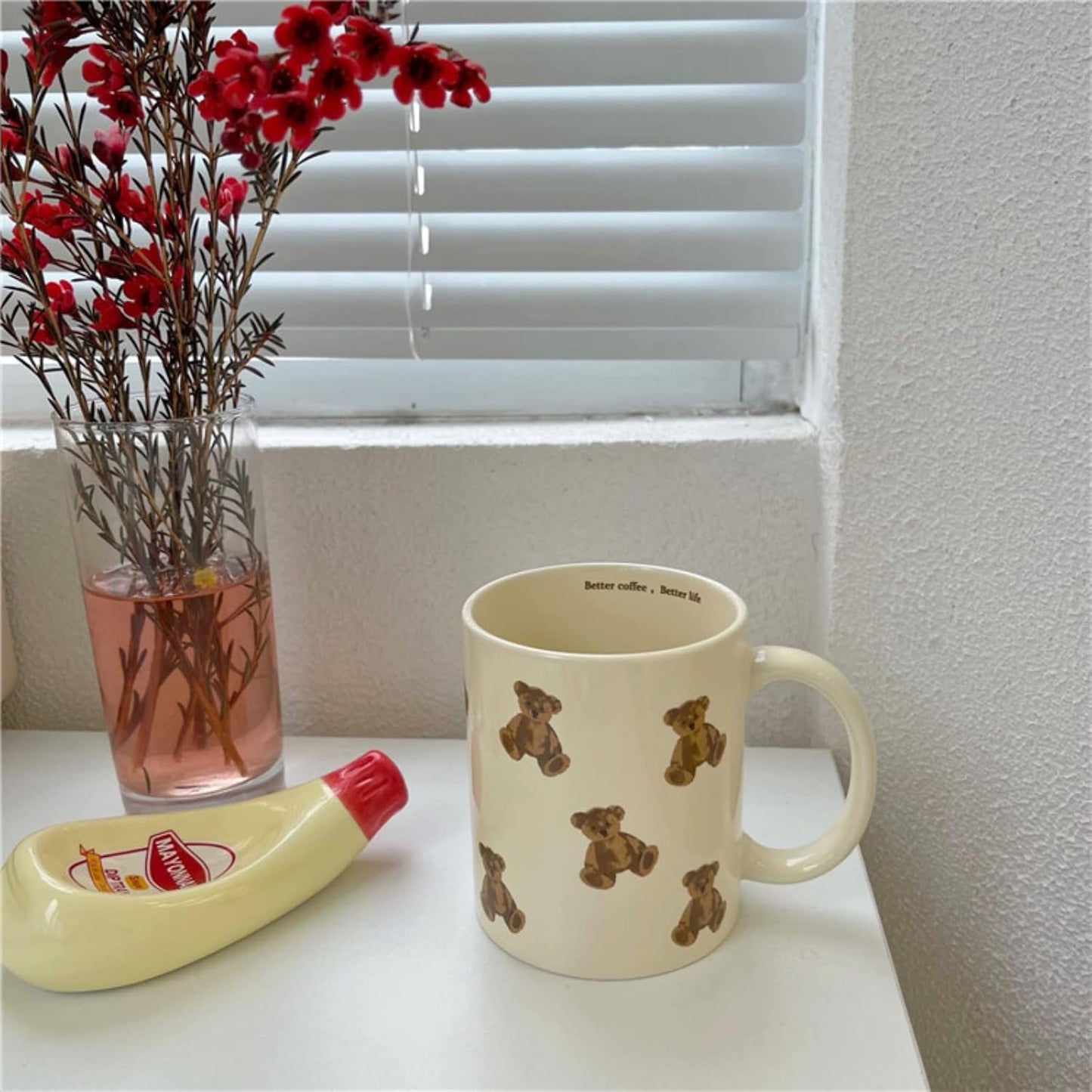 Cute Vintage Cartoon Bear Mugs Ceramic Coffee Mug Water Cup 350ml/12oz Funny Novelty Gift for Women Girls