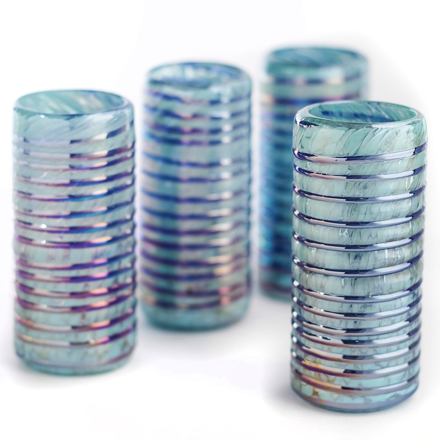 Specialty Mexican Tequila Glasses, Hand-Blown with Unique Color & Texture Set of 4 pieces - Confetti (Golden Glow)