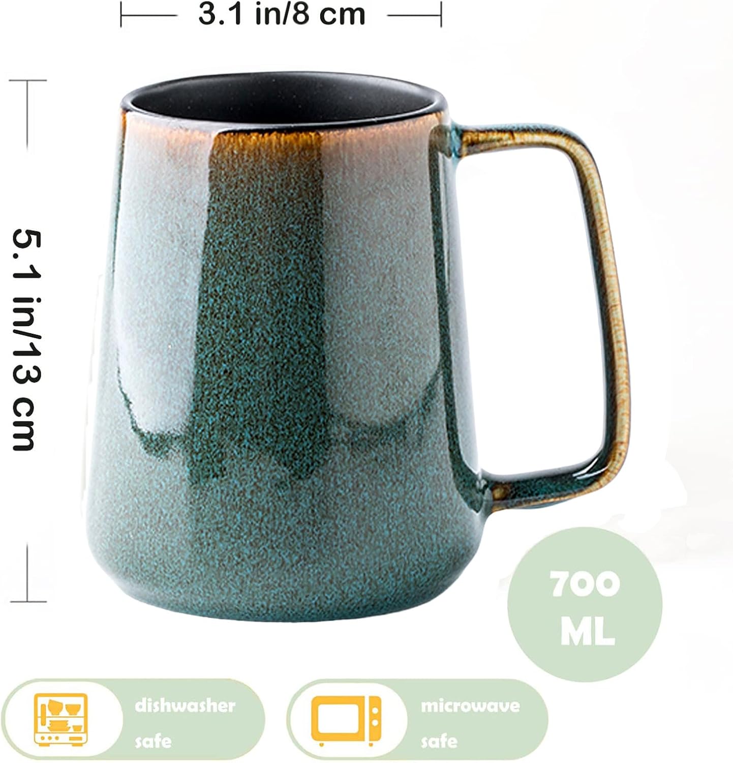 Large Ceramics Coffee Mugs,24 oz,Large Handle Design,Extra Large Tea and Coffee Cup for Office and Home,Microwave and Dishwasher Safe(Color:24 oz green)