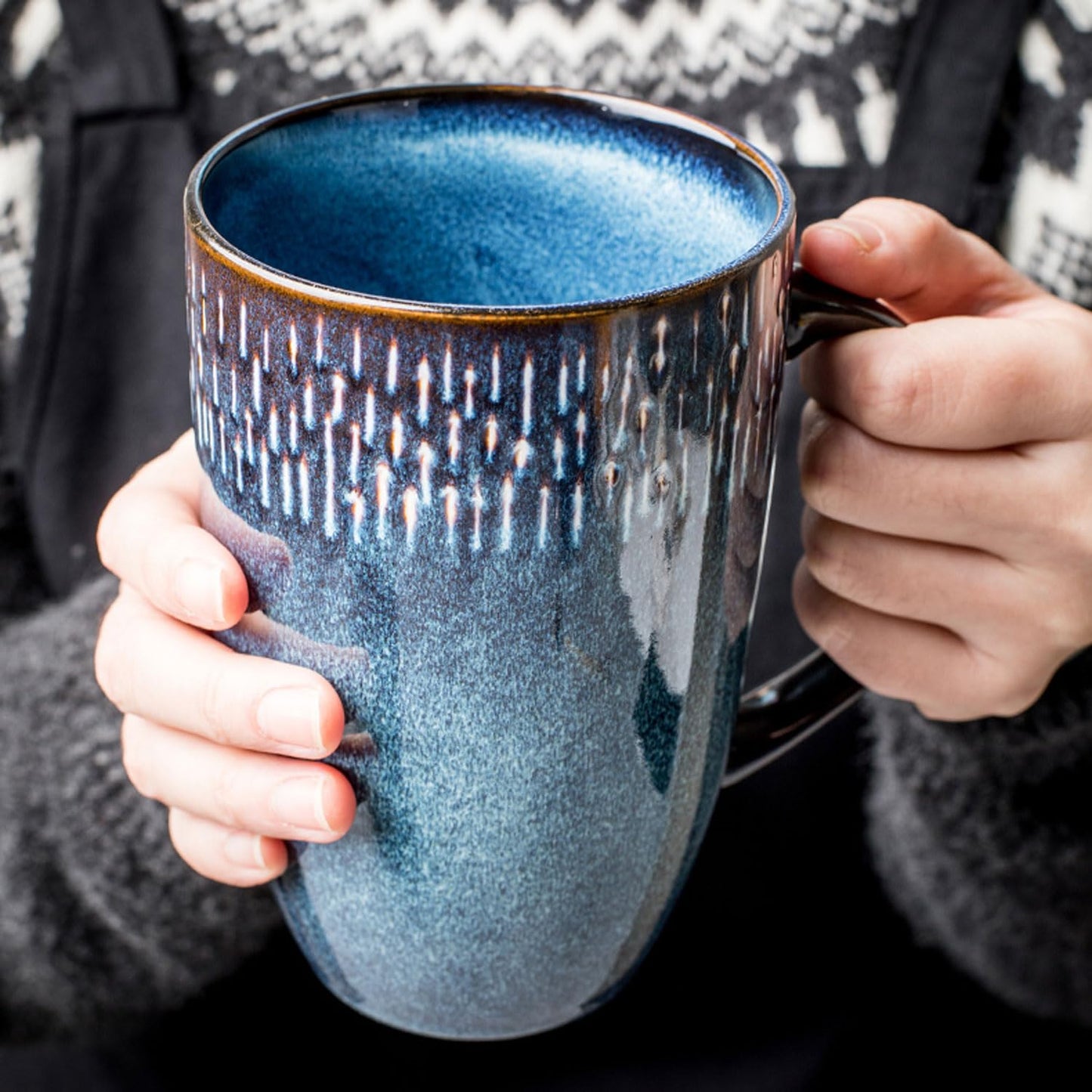 Large Ceramics Coffee Mugs,24 oz,Large Handle Design,Extra Large Tea and Coffee Cup for Office and Home,Microwave and Dishwasher Safe(Color:24 oz green)