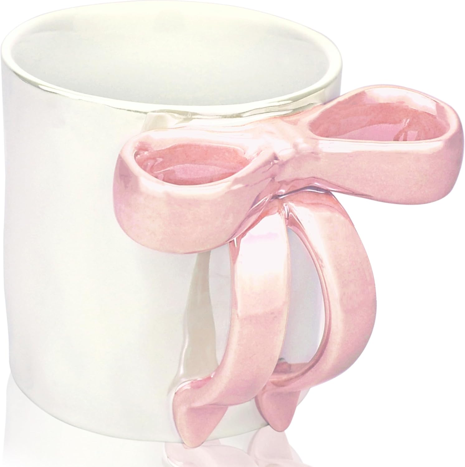 12 OZ Bow Coffee Mug Pink Ceramic Cute Mug Coffee Cup Coquette Porcelain Coffee Tea Cup for Women Girl