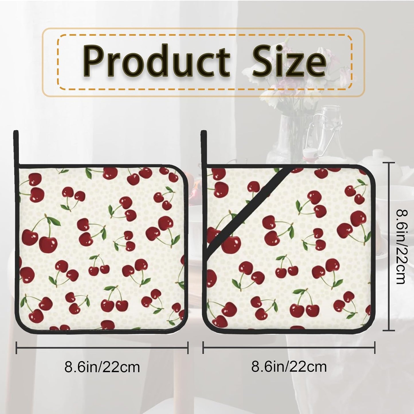 Cherry Berries Pot Holder Set of 2,Heat Resistant Potholders Oven Hot Pads for Kitchen Cooking Baking BBQ