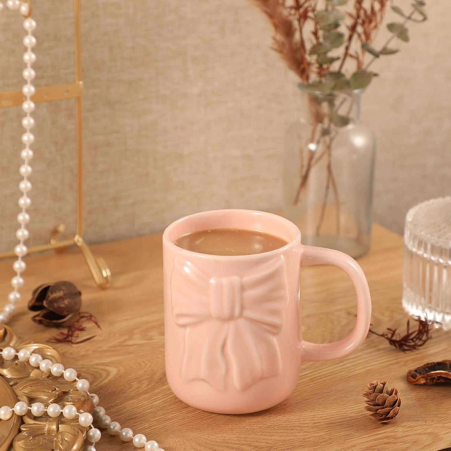 Bow Coffee Mug Coquette Ceramic Bow Mug 13 oz Charming Pink Coquette Cups with Handle Porcelain Coffee Cups for Women Birthday Decor Valentine Christmas Thanksgiving Day Gifts