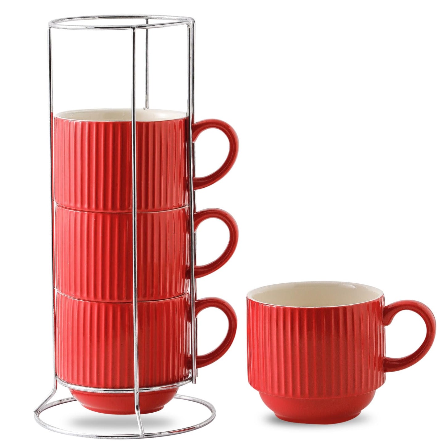 Hasense Coffee Mug Ceramic Set of 2 with Stand - 15 oz Stackable Coffee Cups for Wedding & Housewarming Gifts - Microwave Dishwasher Safe, Navy Blue