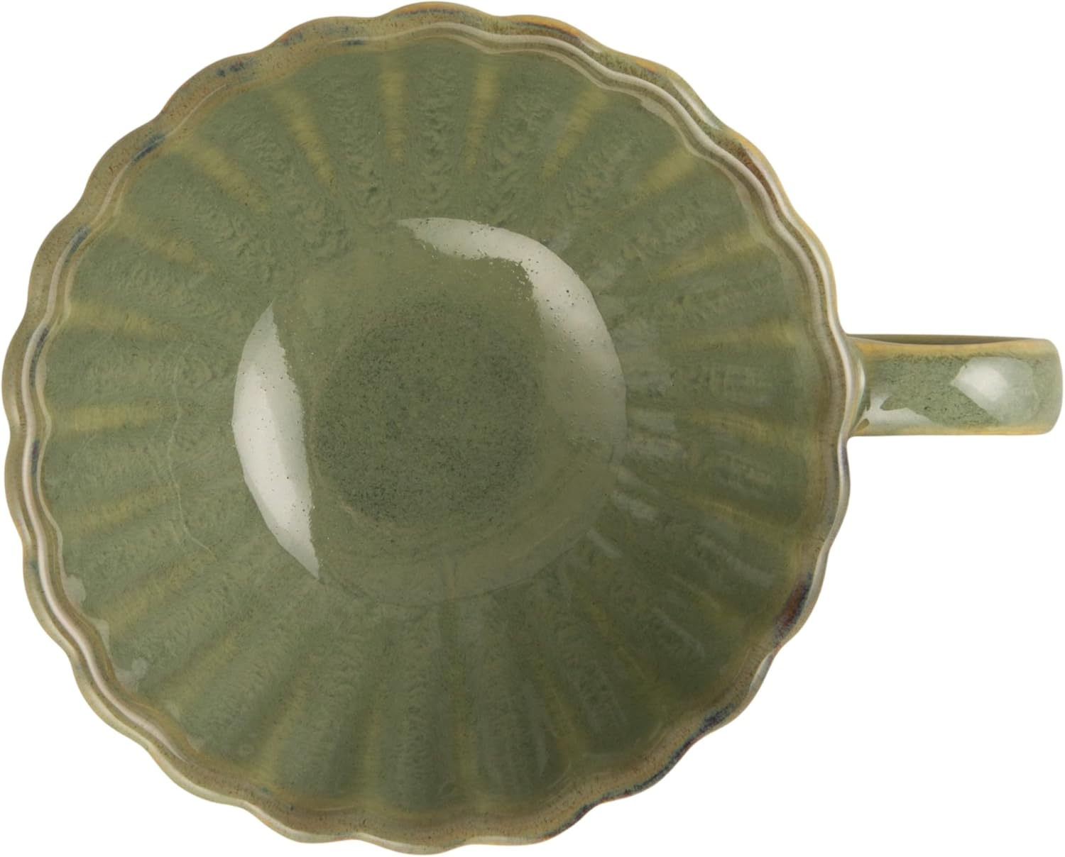 Creative Co-Op 10-Ounce Stoneware Ribbed Mug with Saucer in Reactive Glaze, Sage Green