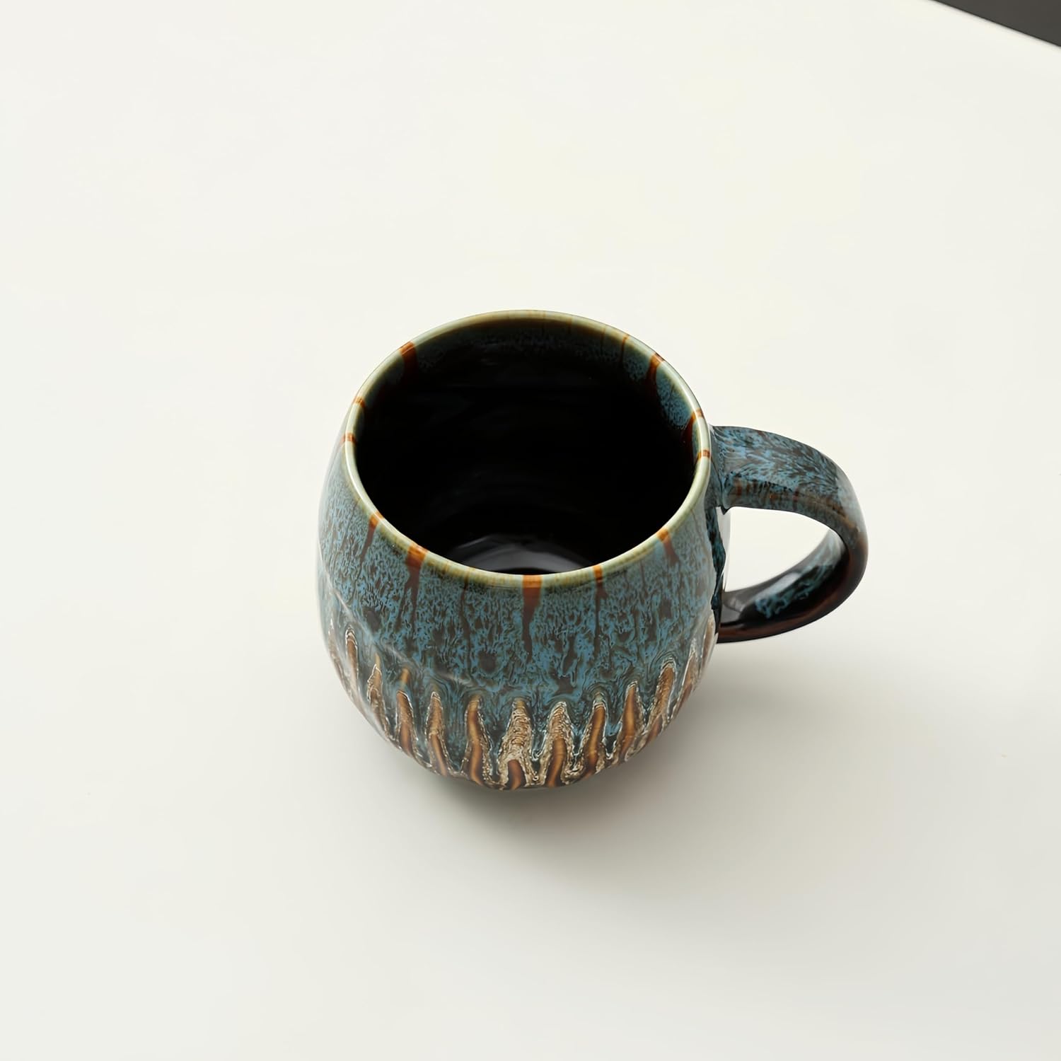 20oz Raku Glaze Coffee Mug - Unique Handcrafted Look Ceramic Cup, Large Tea Mug, Microwave & Dishwasher Safe (blue)