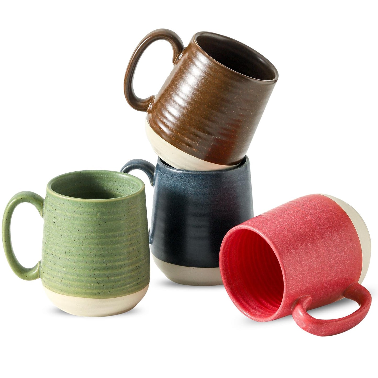 Hasense Porcelain Coffee Mugs Set of 4-15 Ounce Large Ceramic Coffee Cups Set with Handle for Latte, Tea, Cocoa and Hot Chocolate, Brown Coffee Mugs for Men and Women, Microwave Safe