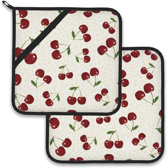 Cherry Berries Pot Holder Set of 2,Heat Resistant Potholders Oven Hot Pads for Kitchen Cooking Baking BBQ