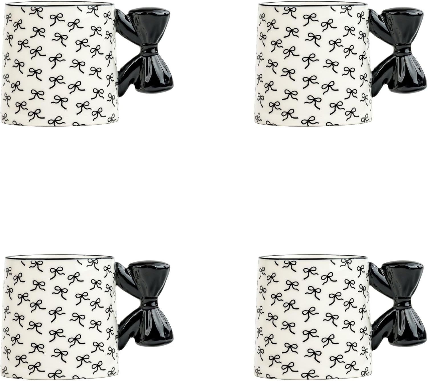 10 Strawberry Street Black Bow Mugs, Set of 4