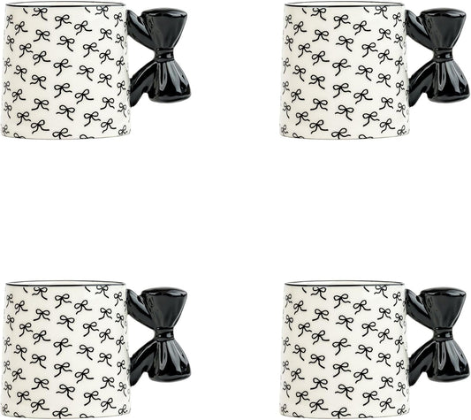 10 Strawberry Street Black Bow Mugs, Set of 4