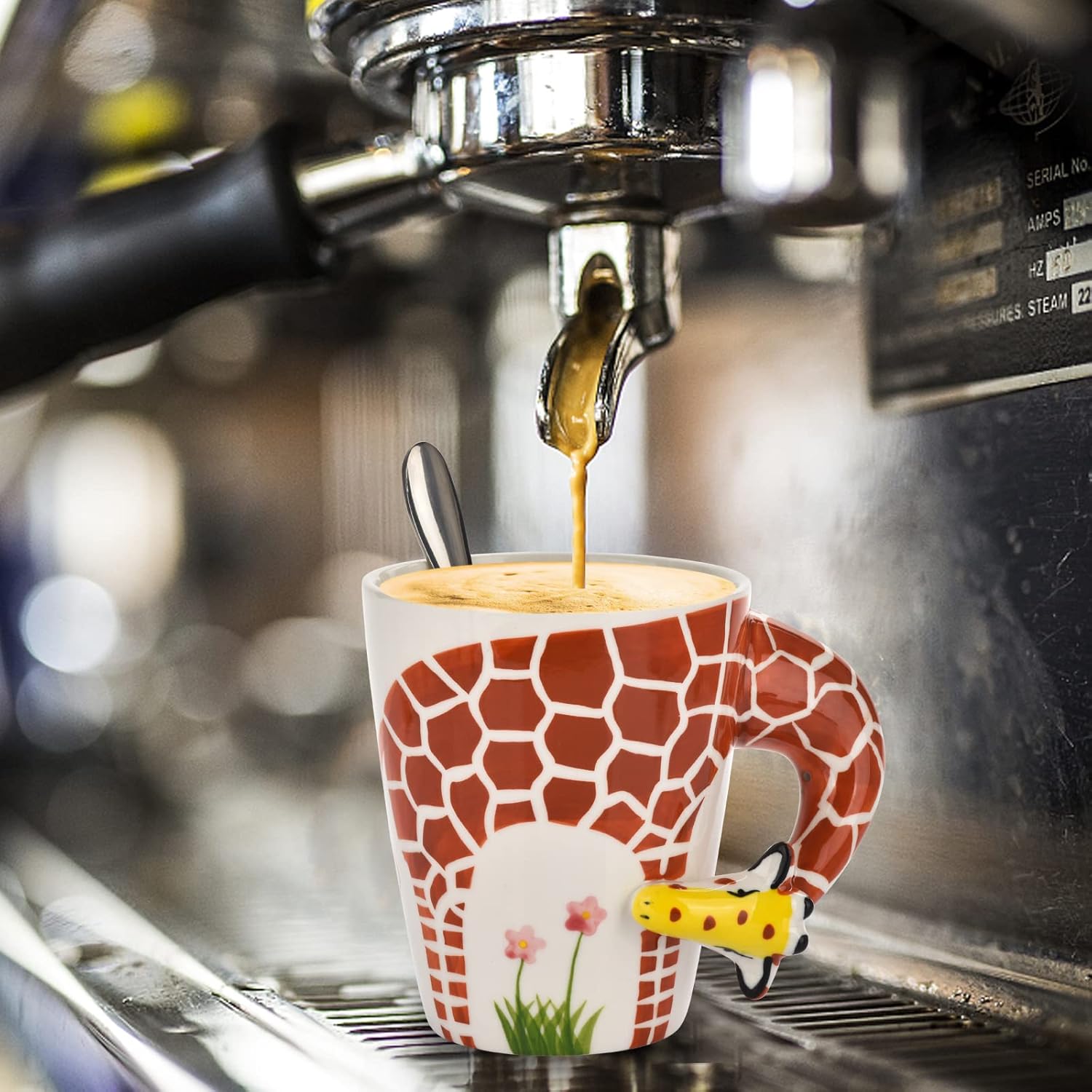 Novelty Funny Hand Painted Coffee Mug - Giraffe 3D Handle Handmade Large 15 oz Porcelain Tea Cup Unique Ideal Gifts