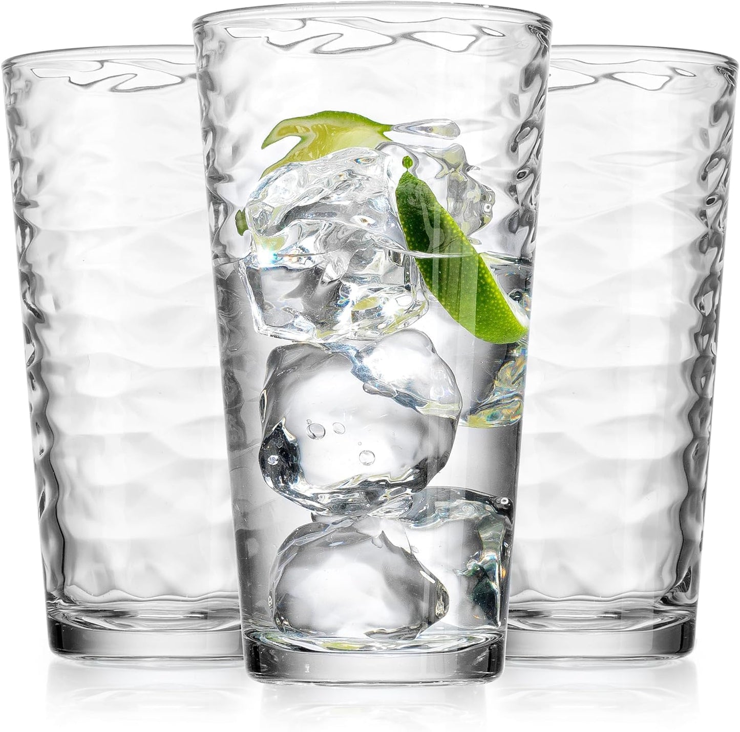 Glaver's Hammered Glass Cups. Cocktail Drinking Glasses Set of 6 Tall Kitchen Glasses, 17 oz Water Glassware For Bar, Juice, Beer, Iced Tea, Everyday Cordial Glasses Drinkware.