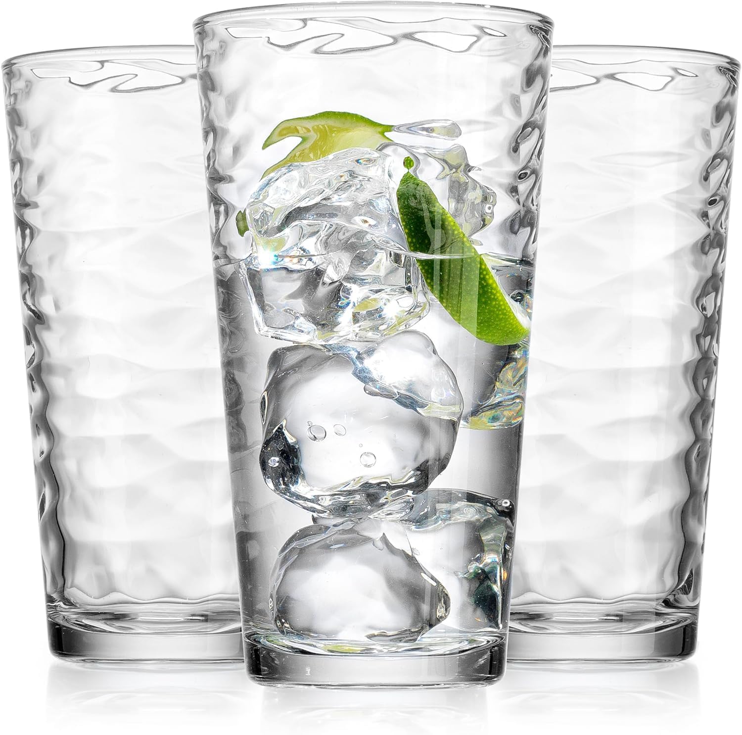 Glaver's Hammered Glass Cups. Cocktail Drinking Glasses Set of 6 Tall Kitchen Glasses, 17 oz Water Glassware For Bar, Juice, Beer, Iced Tea, Everyday Cordial Glasses Drinkware.