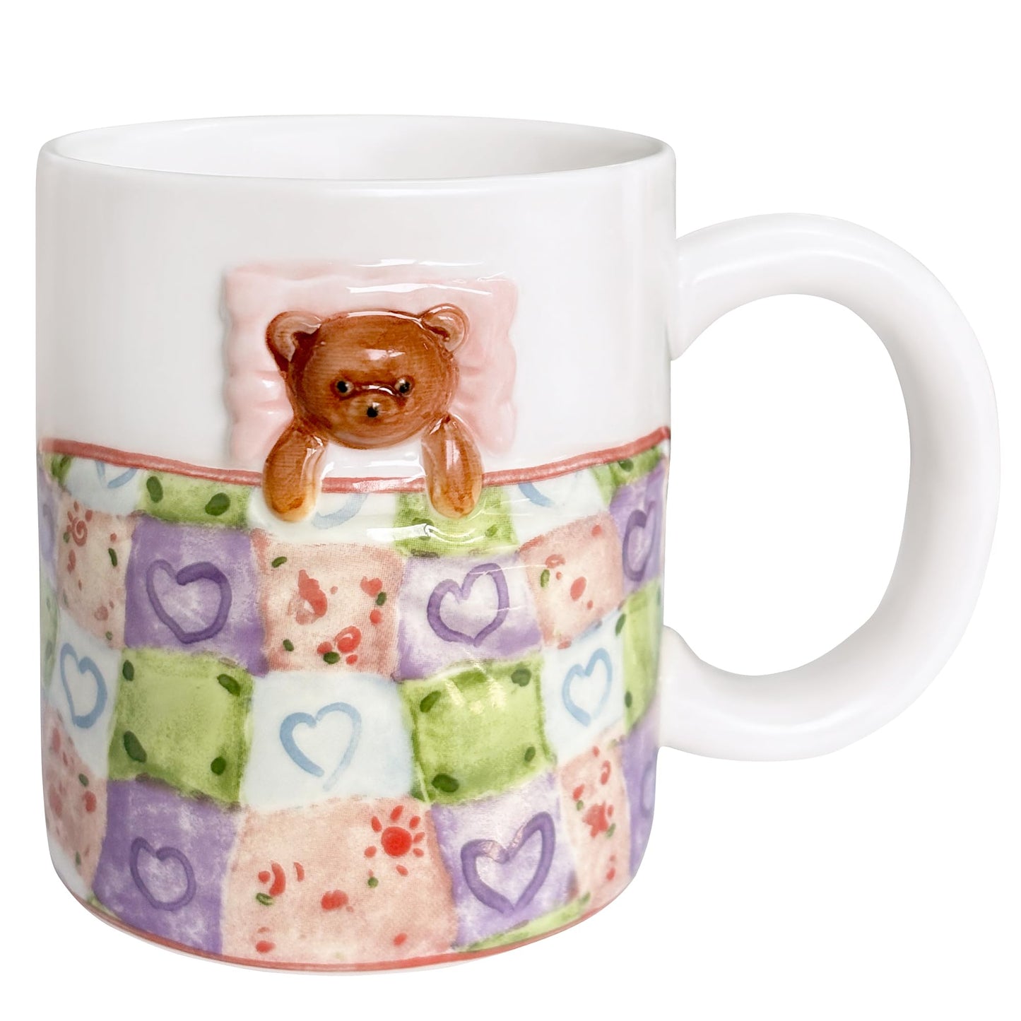 Cute Pink Mug with 3D Cartoon Bear, 12oz Handmade Ceramic Coffee Mugs for Women Girls, Novelty Porcelain Cups for Office & Home