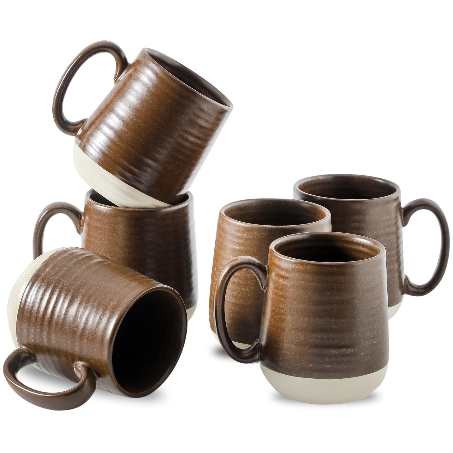 Hasense Porcelain Coffee Mugs Set of 4-15 Ounce Large Ceramic Coffee Cups Set with Handle for Latte, Tea, Cocoa and Hot Chocolate, Brown Coffee Mugs for Men and Women, Microwave Safe